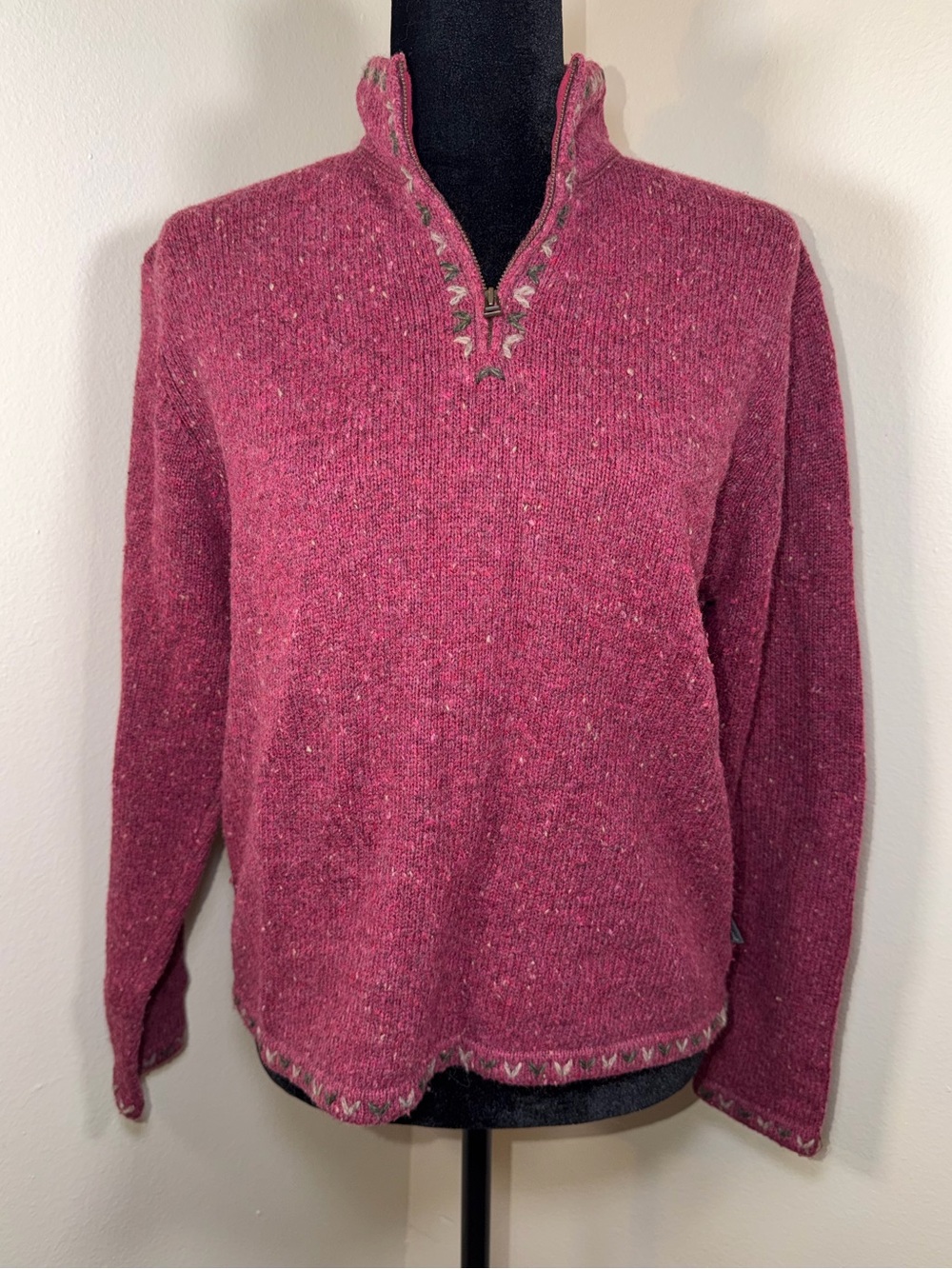 Vintage Woolrich 90’s Wool Embroidered Quarter Zip Sweater Fairy Whimsy Outdoors